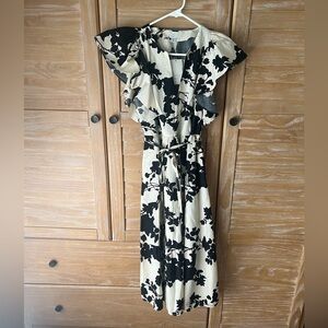 a new day Black & Cream Floral Ruffle Midi Dress